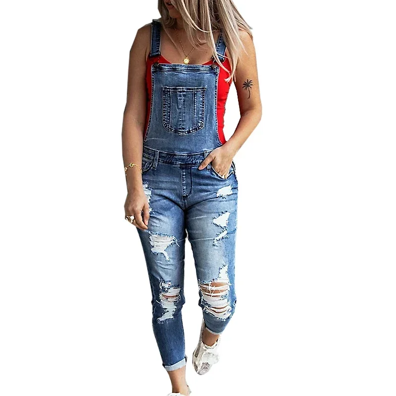 Body Jewelry Plus - Combishort en jean déchiré pour femme,