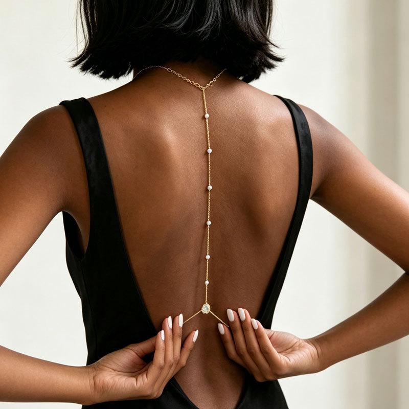 Body Jewelry Back - Collier chaîne arrière en zircon doré