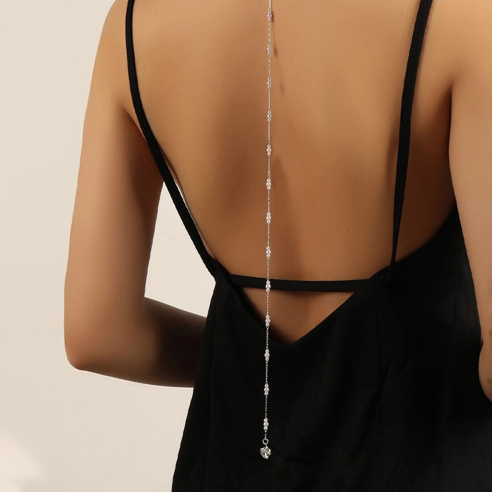 Body Jewelry Back - Collier dos en perles biscuits rondes