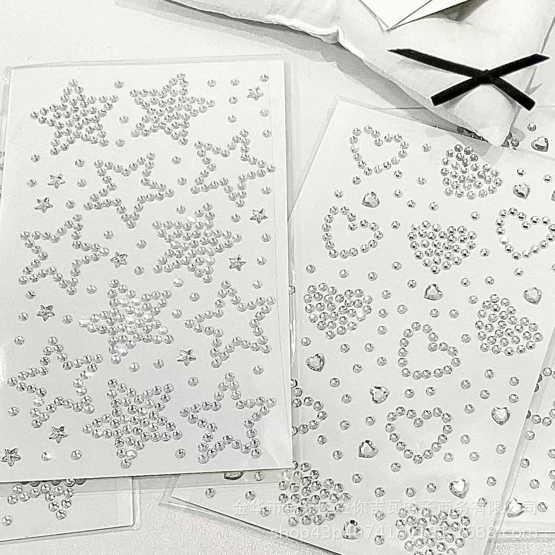 Star Flat Back - Autocollants Cœur Étoile Argentée en Strass,