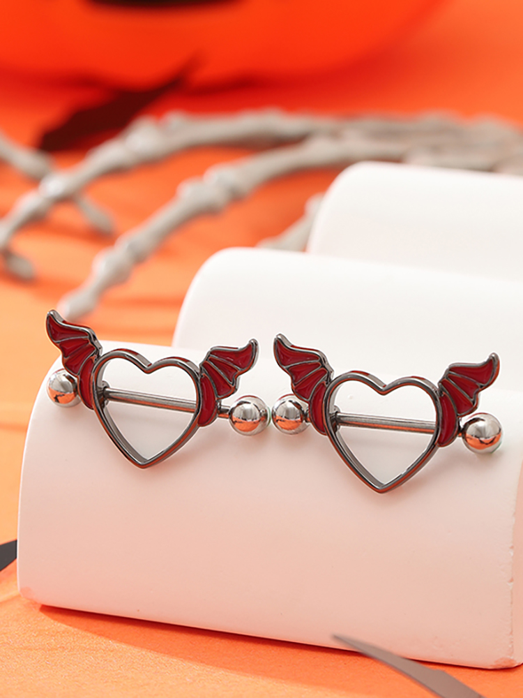 Body Jewelry Nipple Rings - KUNIU2pcs Punk ailes de coeur foncé